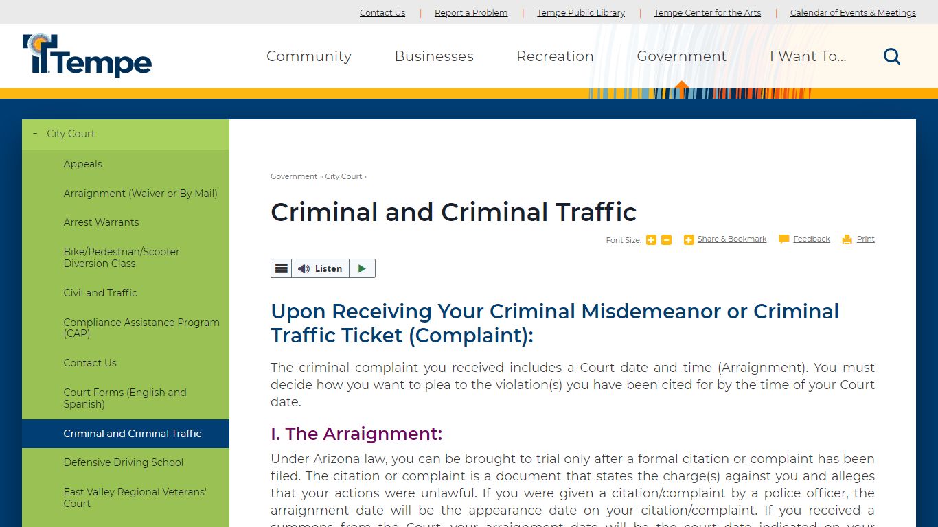 Criminal and Criminal Traffic | City of Tempe, AZ