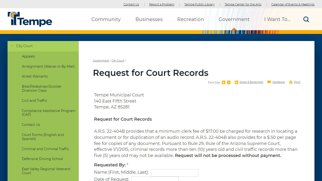 Request for Court Records | City of Tempe, AZ